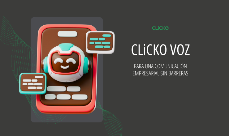 Ilustración de asistente virtual 3D en smartphone representando la centralita en la nube CLiCKO Voz